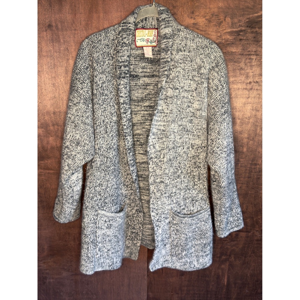 Crystal Kobe Grey Marled Lambswool Angora Blend Shawl Collar Cardigan Sweater M